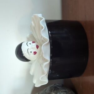 Vintage Art Deco Pierrot The Clown Ceramic Trinket Jewelery Container Powder Jar